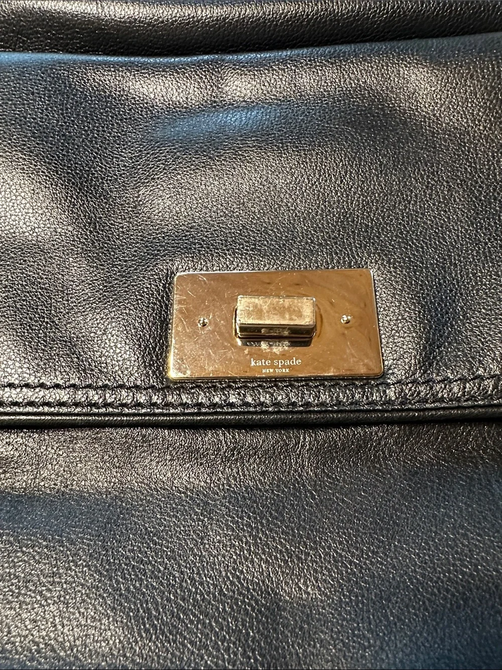 kate spade Black Leather Laptop Bag with Gold Tone Hardware